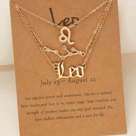 3pc Leo Zodiac Golden Necklace - Picture 1 of 3